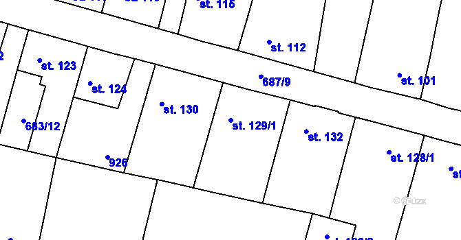 Parcela st. 129/1 v KÚ Velký Osek, Katastrální mapa