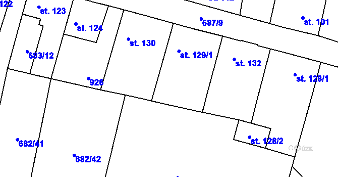 Parcela st. 129/2 v KÚ Velký Osek, Katastrální mapa