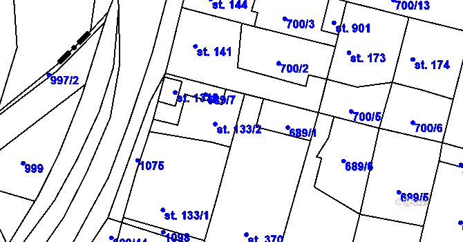 Parcela st. 133/2 v KÚ Velký Osek, Katastrální mapa