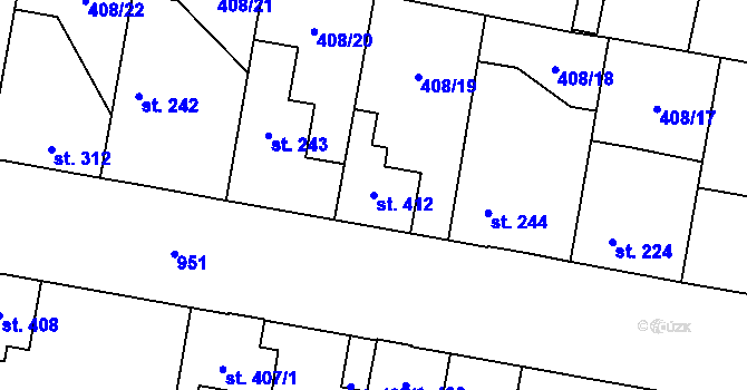 Parcela st. 412 v KÚ Velký Osek, Katastrální mapa