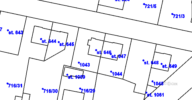 Parcela st. 646 v KÚ Velký Osek, Katastrální mapa