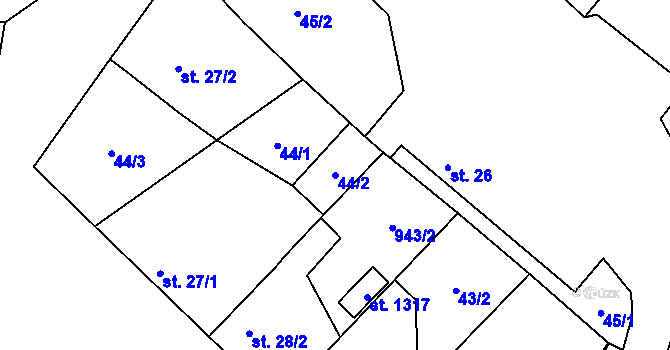 Parcela st. 44/2 v KÚ Velký Osek, Katastrální mapa