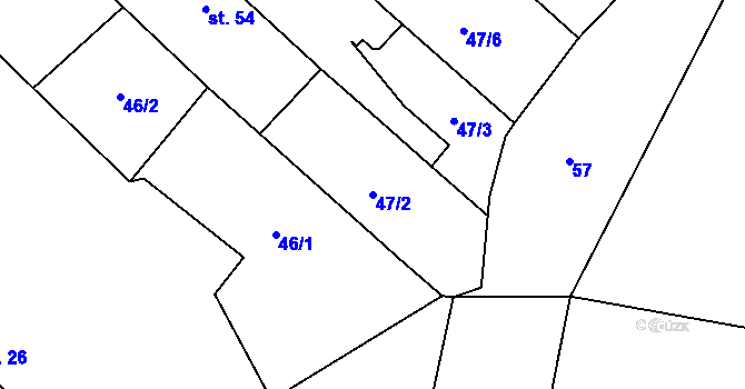 Parcela st. 47/2 v KÚ Velký Osek, Katastrální mapa