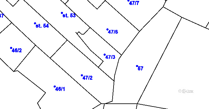 Parcela st. 47/3 v KÚ Velký Osek, Katastrální mapa