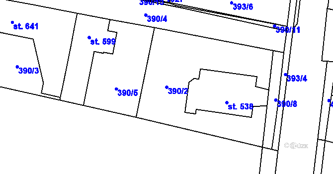 Parcela st. 390/2 v KÚ Velký Osek, Katastrální mapa