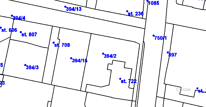 Parcela st. 394/2 v KÚ Velký Osek, Katastrální mapa