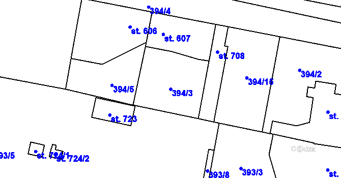 Parcela st. 394/3 v KÚ Velký Osek, Katastrální mapa