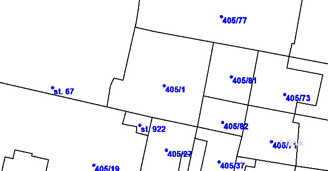 Parcela st. 405/1 v KÚ Velký Osek, Katastrální mapa
