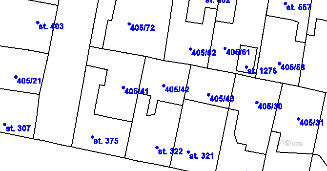 Parcela st. 405/42 v KÚ Velký Osek, Katastrální mapa