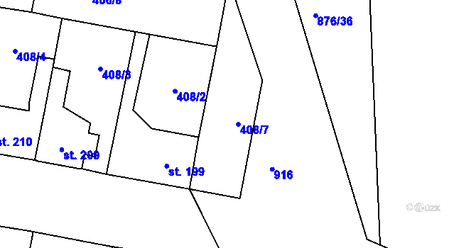 Parcela st. 408/7 v KÚ Velký Osek, Katastrální mapa