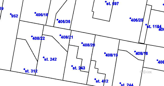 Parcela st. 408/20 v KÚ Velký Osek, Katastrální mapa