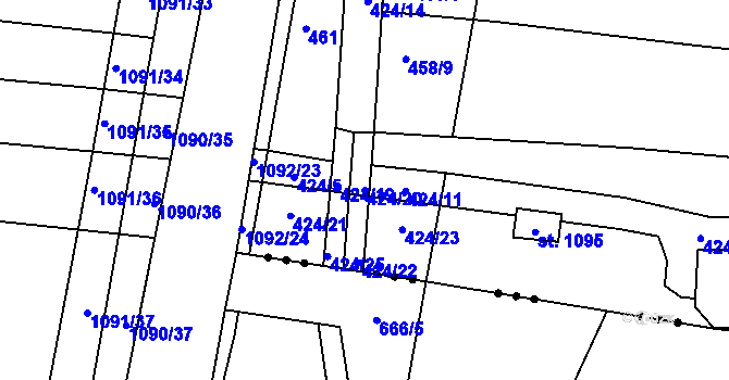 Parcela st. 424/20 v KÚ Velký Osek, Katastrální mapa