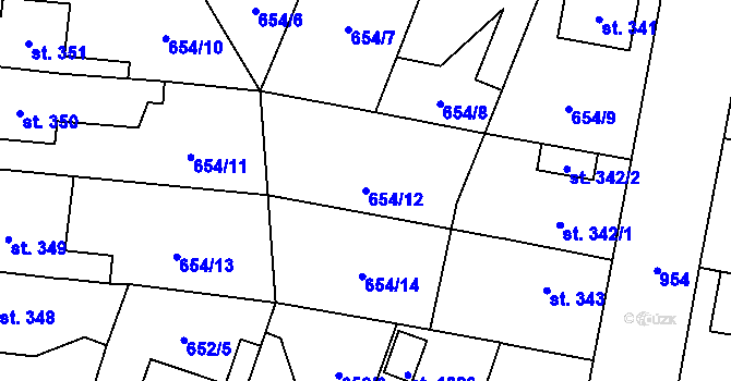 Parcela st. 654/12 v KÚ Velký Osek, Katastrální mapa