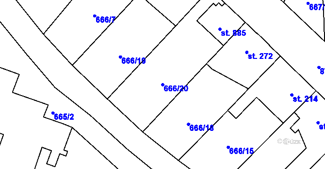 Parcela st. 666/20 v KÚ Velký Osek, Katastrální mapa