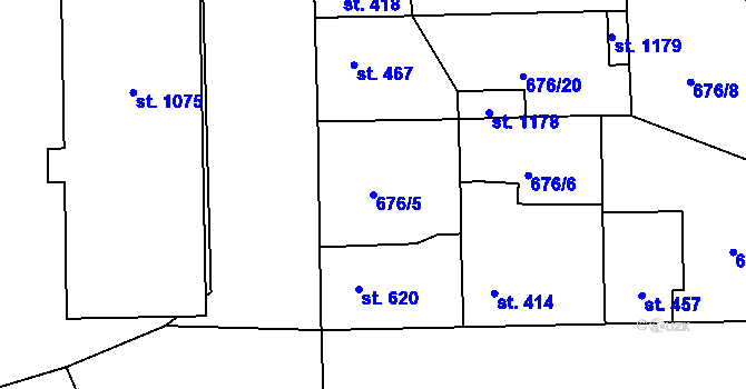 Parcela st. 676/5 v KÚ Velký Osek, Katastrální mapa