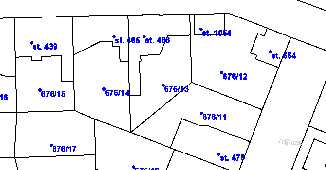 Parcela st. 676/13 v KÚ Velký Osek, Katastrální mapa