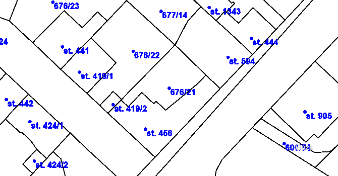 Parcela st. 676/21 v KÚ Velký Osek, Katastrální mapa