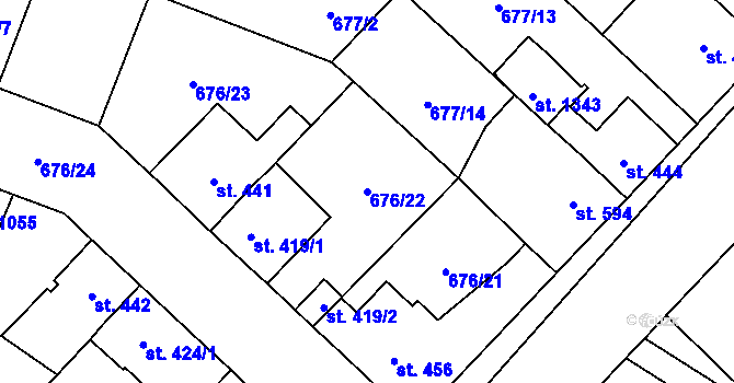 Parcela st. 676/22 v KÚ Velký Osek, Katastrální mapa