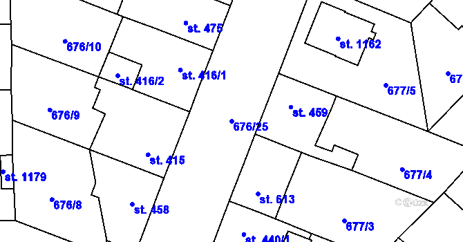 Parcela st. 676/25 v KÚ Velký Osek, Katastrální mapa