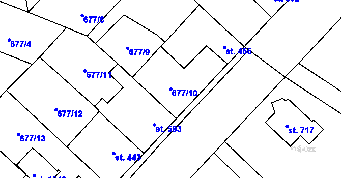 Parcela st. 677/10 v KÚ Velký Osek, Katastrální mapa
