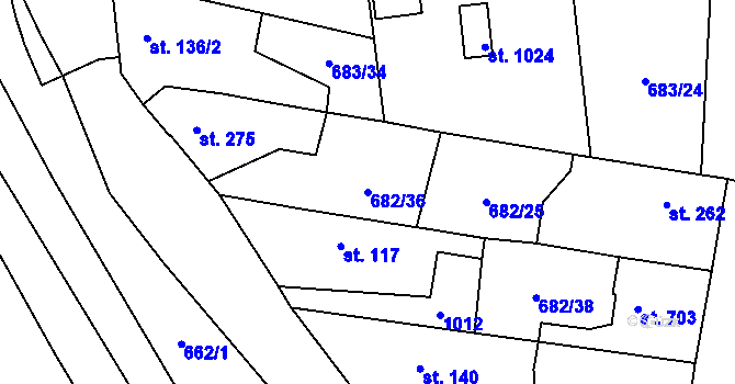 Parcela st. 682/36 v KÚ Velký Osek, Katastrální mapa