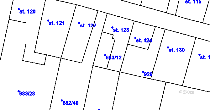 Parcela st. 683/12 v KÚ Velký Osek, Katastrální mapa