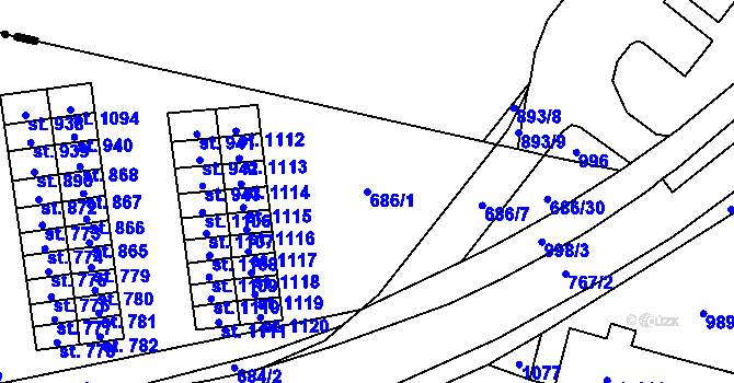 Parcela st. 686/1 v KÚ Velký Osek, Katastrální mapa