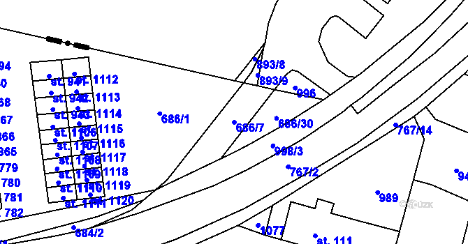 Parcela st. 686/7 v KÚ Velký Osek, Katastrální mapa