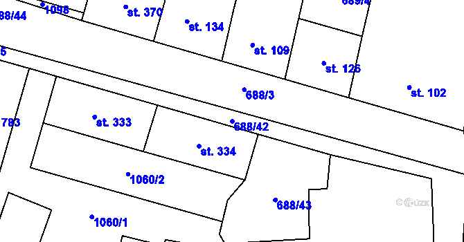Parcela st. 688/42 v KÚ Velký Osek, Katastrální mapa
