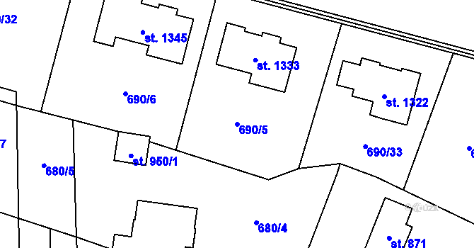 Parcela st. 690/5 v KÚ Velký Osek, Katastrální mapa