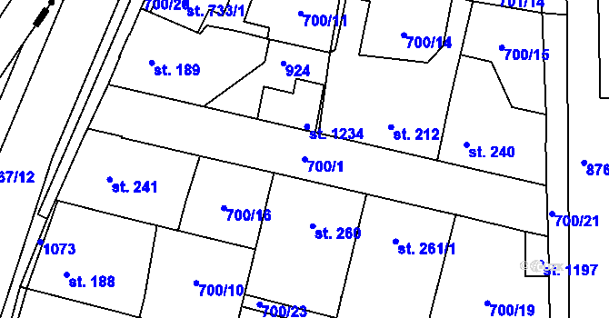 Parcela st. 700/1 v KÚ Velký Osek, Katastrální mapa