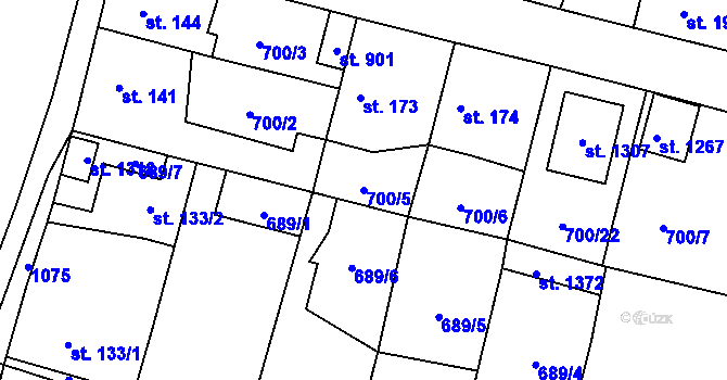 Parcela st. 700/5 v KÚ Velký Osek, Katastrální mapa