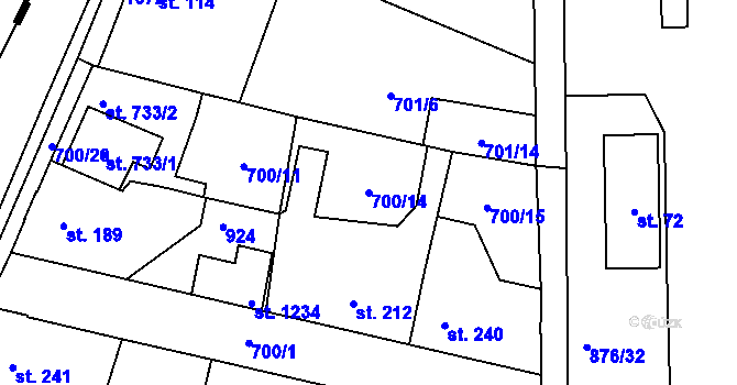 Parcela st. 700/14 v KÚ Velký Osek, Katastrální mapa