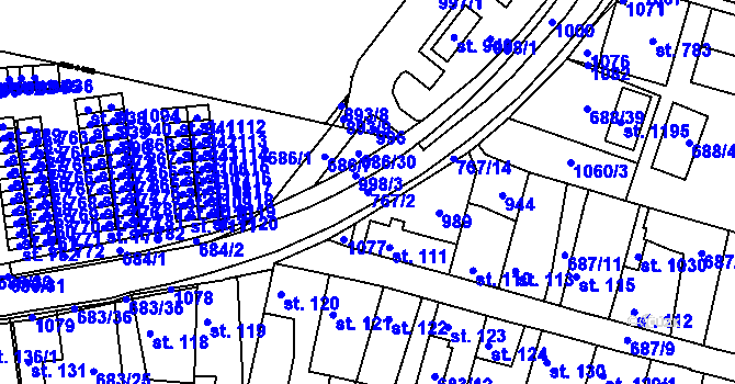 Parcela st. 767/2 v KÚ Velký Osek, Katastrální mapa