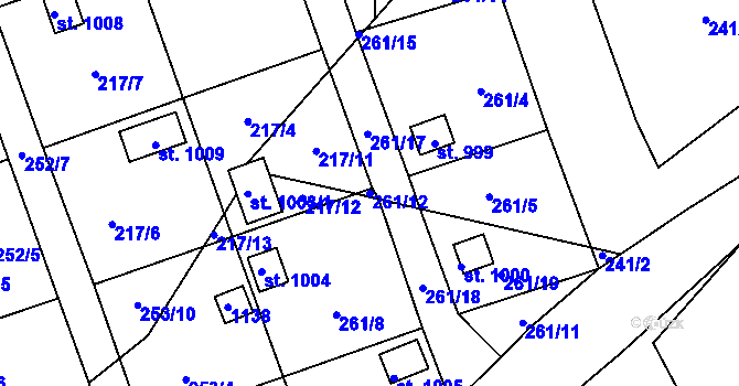 Parcela st. 261/12 v KÚ Velký Osek, Katastrální mapa