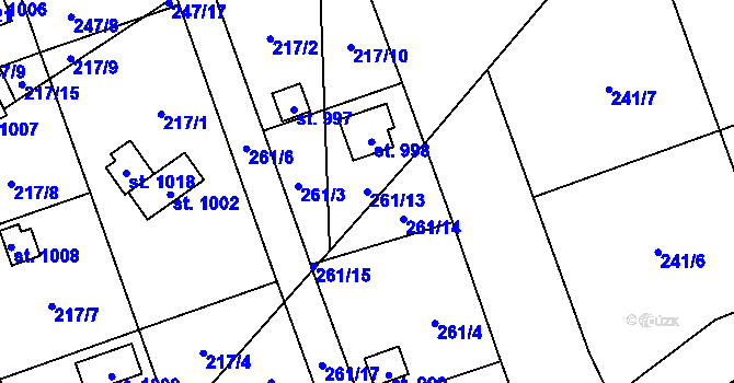 Parcela st. 261/13 v KÚ Velký Osek, Katastrální mapa