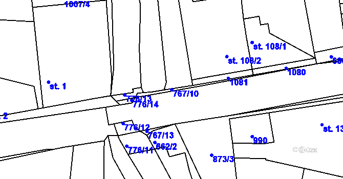 Parcela st. 767/10 v KÚ Velký Osek, Katastrální mapa