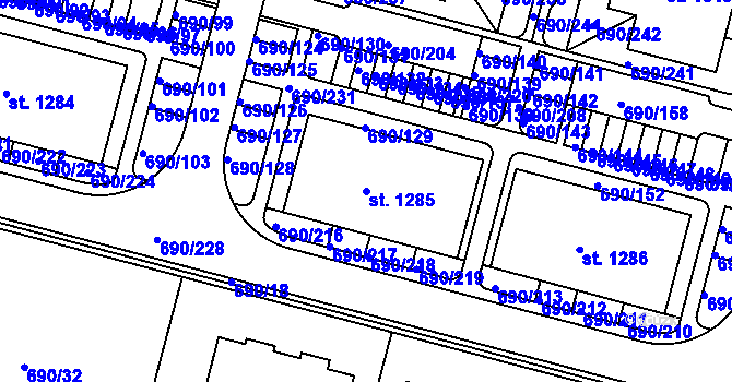 Parcela st. 1285 v KÚ Velký Osek, Katastrální mapa