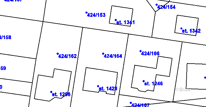 Parcela st. 424/164 v KÚ Velký Osek, Katastrální mapa