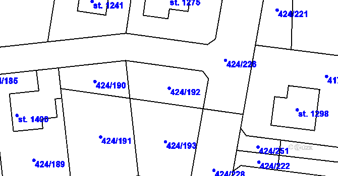 Parcela st. 424/192 v KÚ Velký Osek, Katastrální mapa