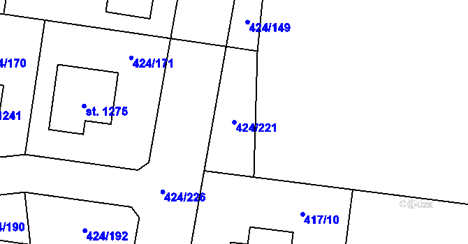 Parcela st. 424/221 v KÚ Velký Osek, Katastrální mapa