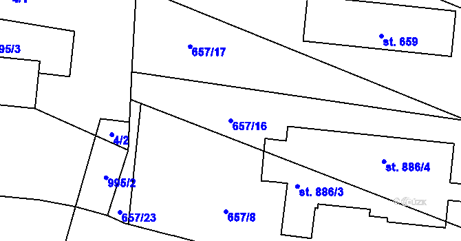 Parcela st. 657/16 v KÚ Velký Osek, Katastrální mapa