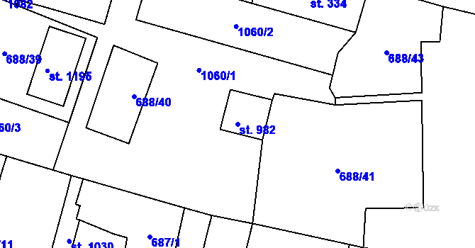Parcela st. 982 v KÚ Velký Osek, Katastrální mapa