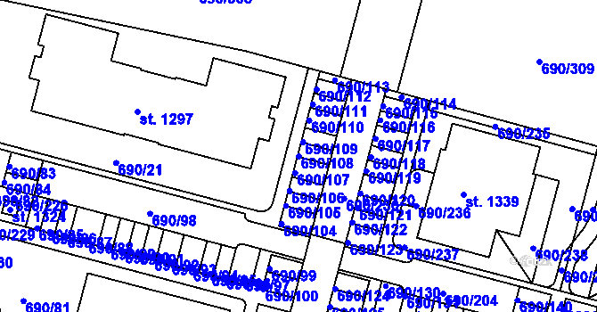 Parcela st. 690/108 v KÚ Velký Osek, Katastrální mapa