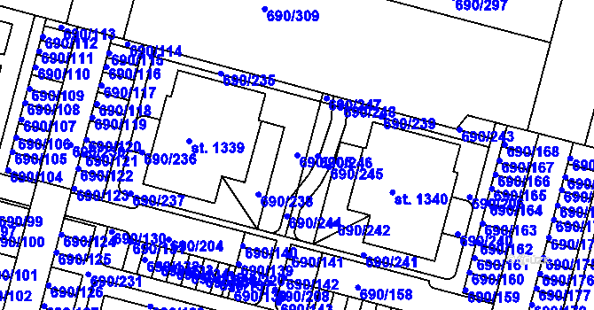 Parcela st. 690/205 v KÚ Velký Osek, Katastrální mapa