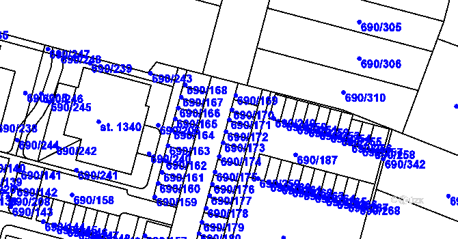 Parcela st. 690/171 v KÚ Velký Osek, Katastrální mapa