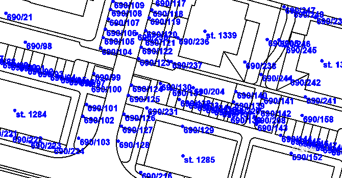Parcela st. 690/131 v KÚ Velký Osek, Katastrální mapa