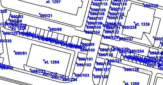 Parcela st. 690/99 v KÚ Velký Osek, Katastrální mapa