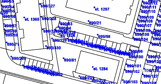 Parcela st. 690/88 v KÚ Velký Osek, Katastrální mapa