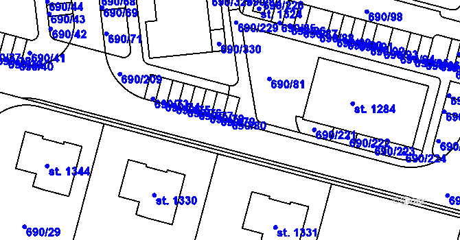 Parcela st. 690/80 v KÚ Velký Osek, Katastrální mapa